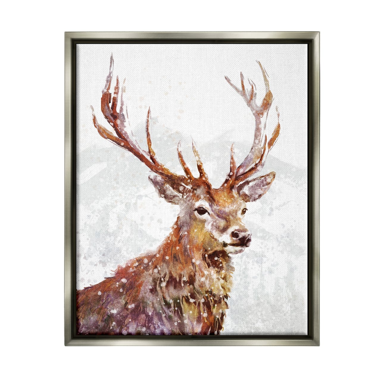 Stupell Industries Winter Deer Mountain Snowfall Framed Floater Canvas Wall Art